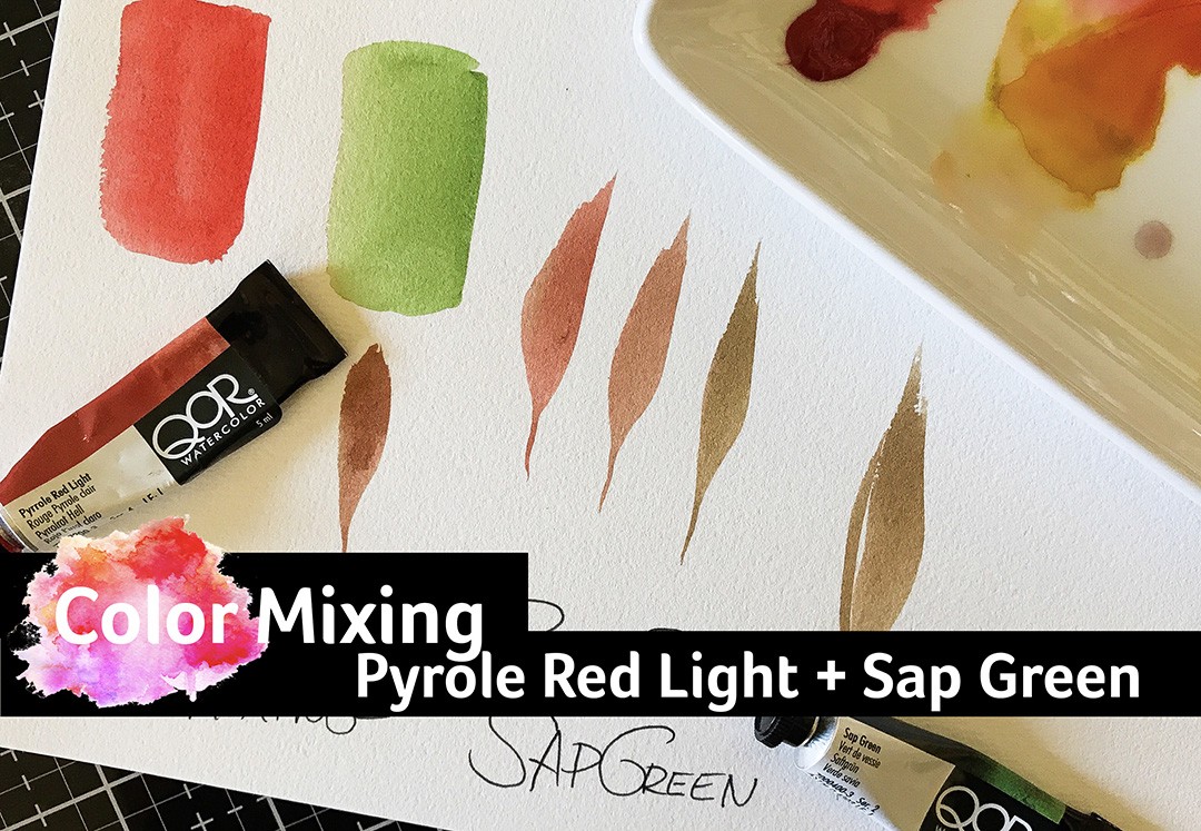 Color Mixing with Qor Watercolors: Pyrole Red Light + Sap Green