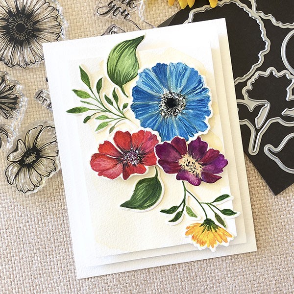 Card made using Gina K Designs Vibrant blooms stamp set and gouache paint