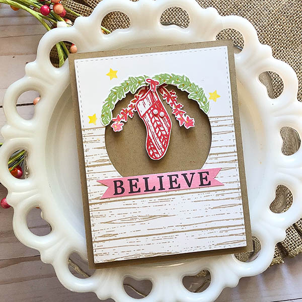 Believe card with a Christmas stocking