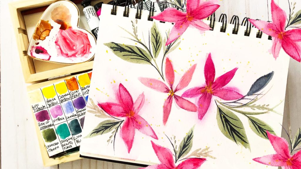 Painting poinsettias in a bee paper watercolor sketchbook