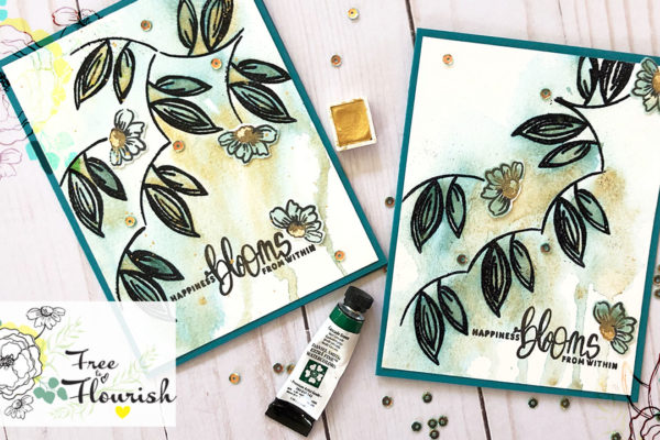 a card using watercolor paint to create a drippy effect