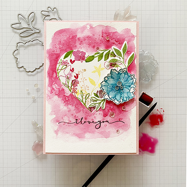 Watercolor valentine card