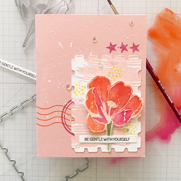 card with a watercolor parrot tulip