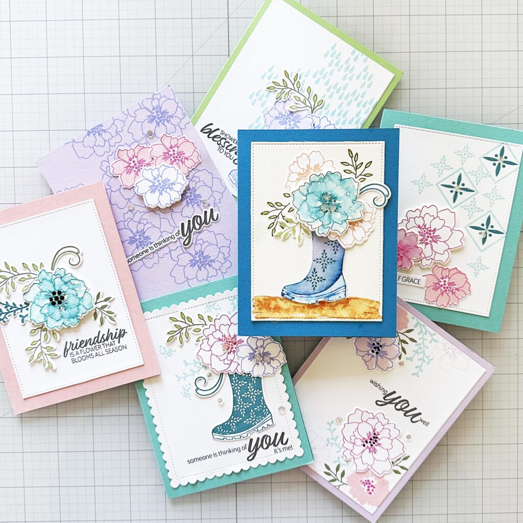 A mix of cards using the wishing you well stamp set